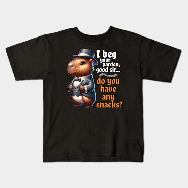 Capybara Gentleman Seeks Snacks Funny Victorian Kids T-Shirt by Critter Chaos
